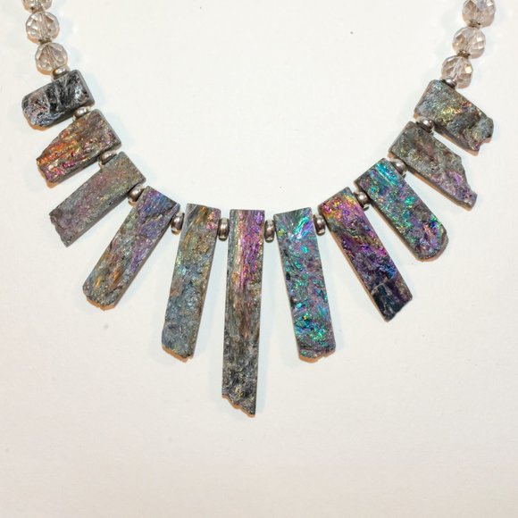 Natural Agate in Rainbow Hue Titanium Coating Pendant Necklace by Bocar - Picture 3 of 7